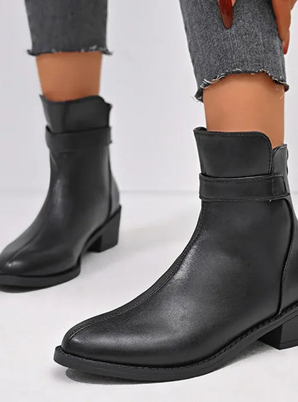 KissICON British Style Black Ankle Boots Plus Size Pu