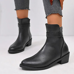 KissICON British Style Black Ankle Boots Plus Size Pu