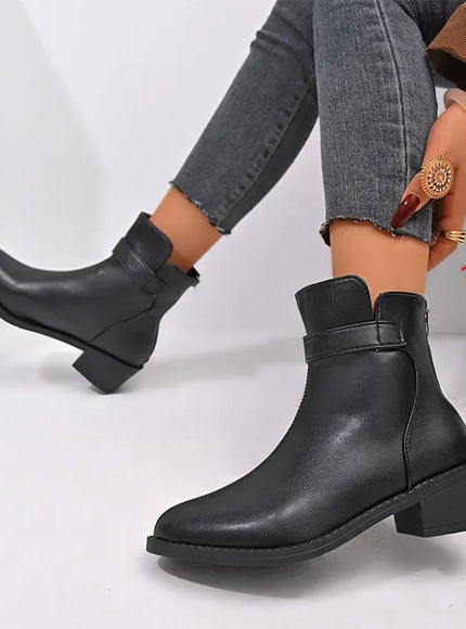 KissICON British Style Black Ankle Boots Plus Size Pu