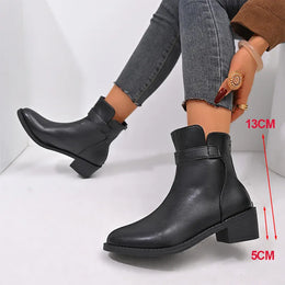 KissICON British Style Black Ankle Boots Plus Size Pu