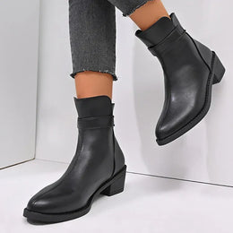 KissICON British Style Black Ankle Boots Plus Size Pu