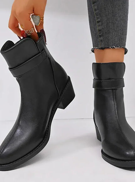 KissICON British Style Black Ankle Boots Plus Size Pu