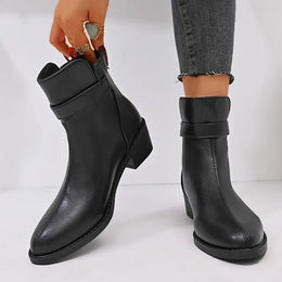 KissICON British Style Black Ankle Boots Plus Size Pu