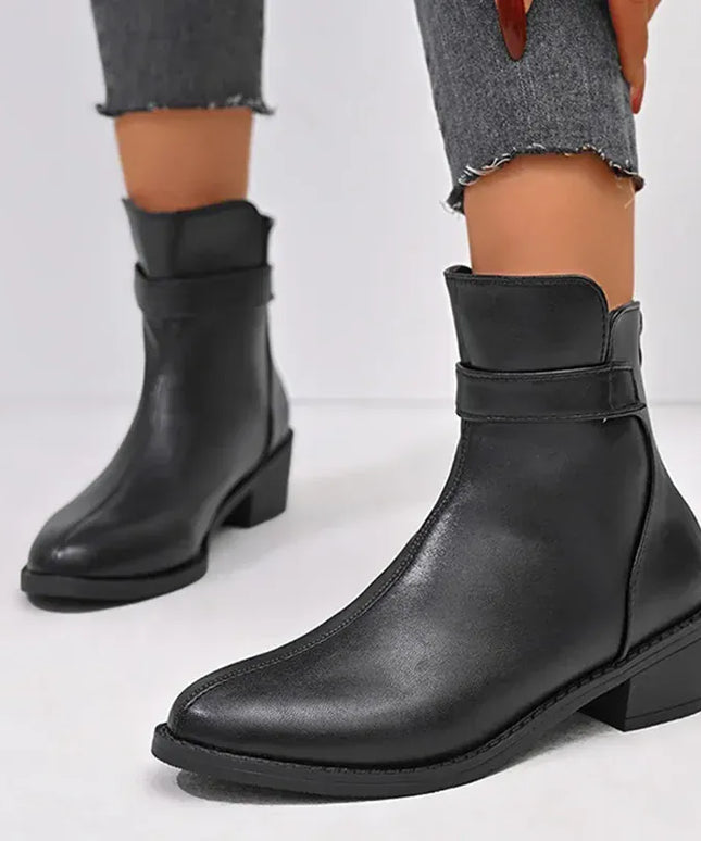 KissICON British Style Black Ankle Boots Plus Size Pu