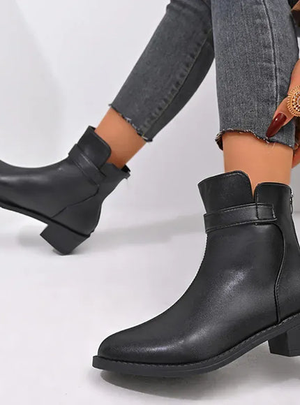 KissICON British Style Black Ankle Boots Plus Size Pu