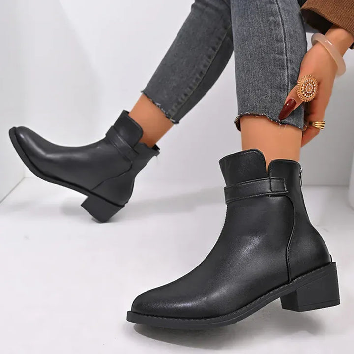 British Style Black Ankle Boots Plus Size Pu