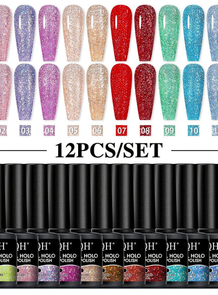KissICON broken rhinestone Cat Eye Nail Polish Set 12pc Multicolor Shimmer