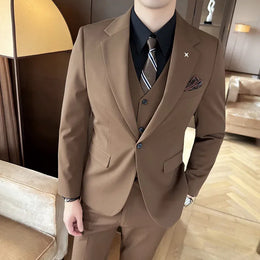 KissICON Brown 1 buttons / Asia S (EUR XXXS) Luxury 3Piece Mens Casual Business Suit Set