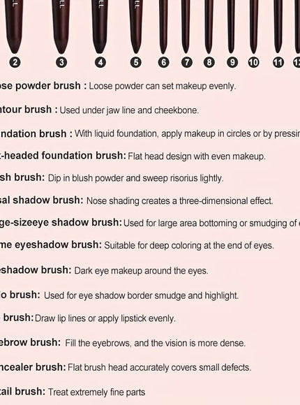KissICON Brown / 14 Sticks Bsmall 14pc Brown Full Face Makeup Brush Set