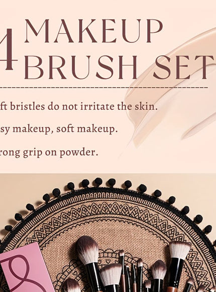 KissICON Brown / 14 Sticks Bsmall 14pc Brown Full Face Makeup Brush Set
