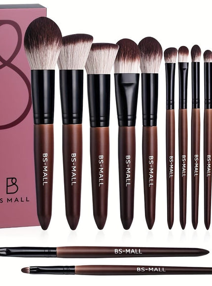 KissICON Brown / 14 Sticks Bsmall 14pc Brown Full Face Makeup Brush Set