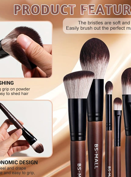 KissICON Brown / 14 Sticks Bsmall 14pc Brown Full Face Makeup Brush Set