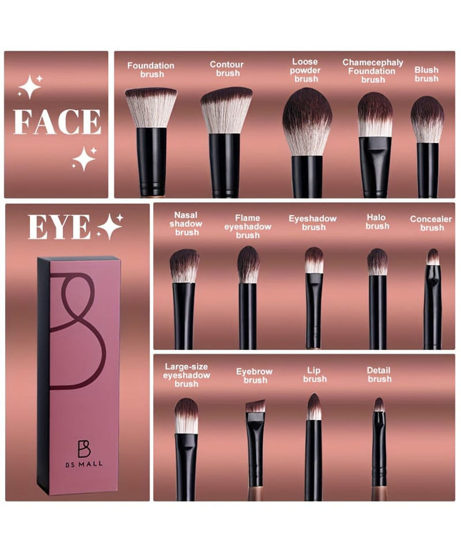 KissICON Brown / 14 Sticks Bsmall 14pc Brown Full Face Makeup Brush Set