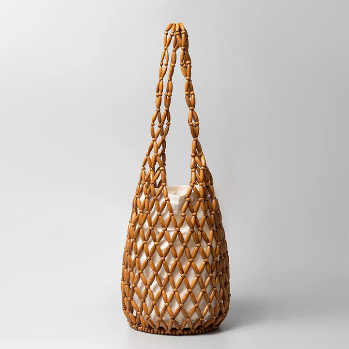 Woven Hand Hollow-out Wooden Bead Tote –