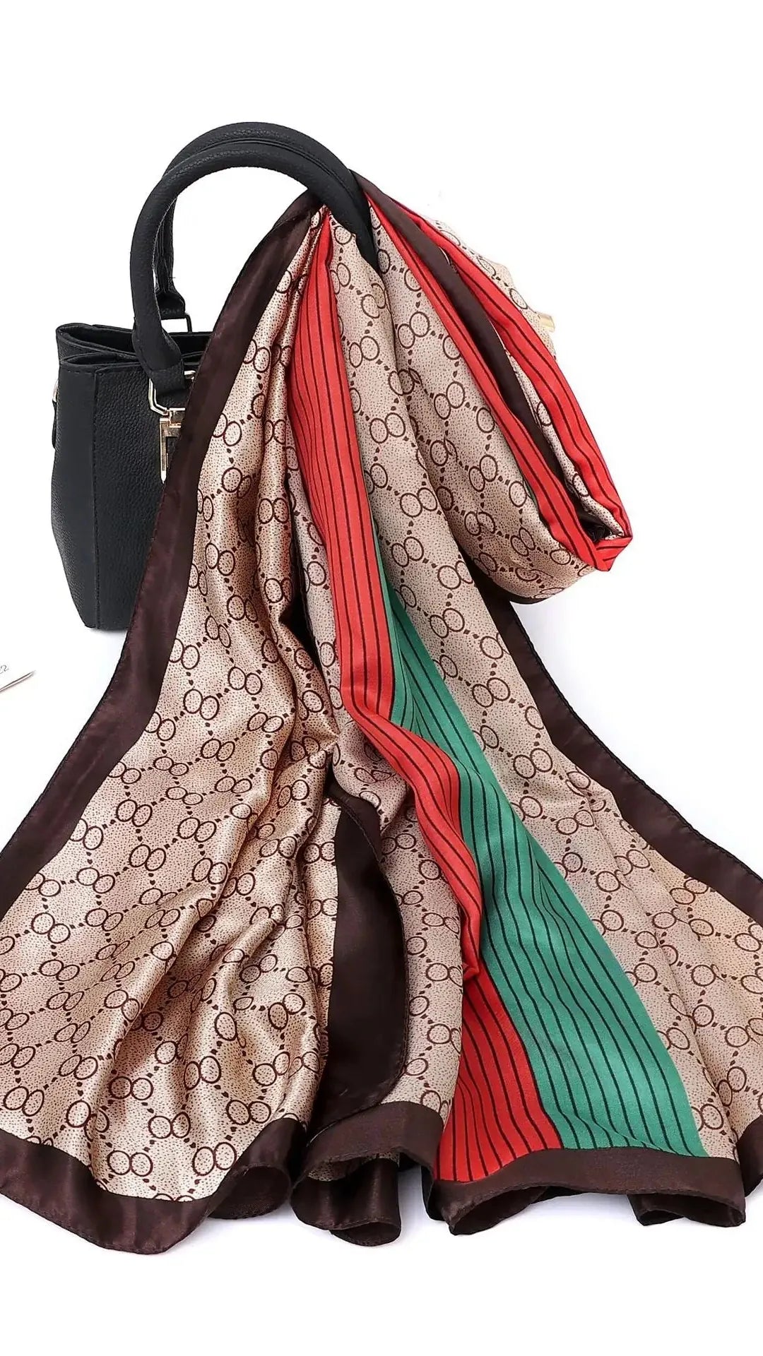 Dropshipman BROWN / 180X90CM Women Fashion Print Silk Scarf Luxury Brand Warm 180X90CM Scarves Popular Lrage Satin Finish Shawl The Four Seasons Design Hijab