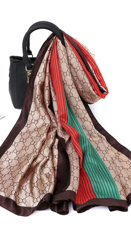 Dropshipman BROWN / 180X90CM Women Fashion Print Silk Scarf Luxury Brand Warm 180X90CM Scarves Popular Lrage Satin Finish Shawl The Four Seasons Design Hijab