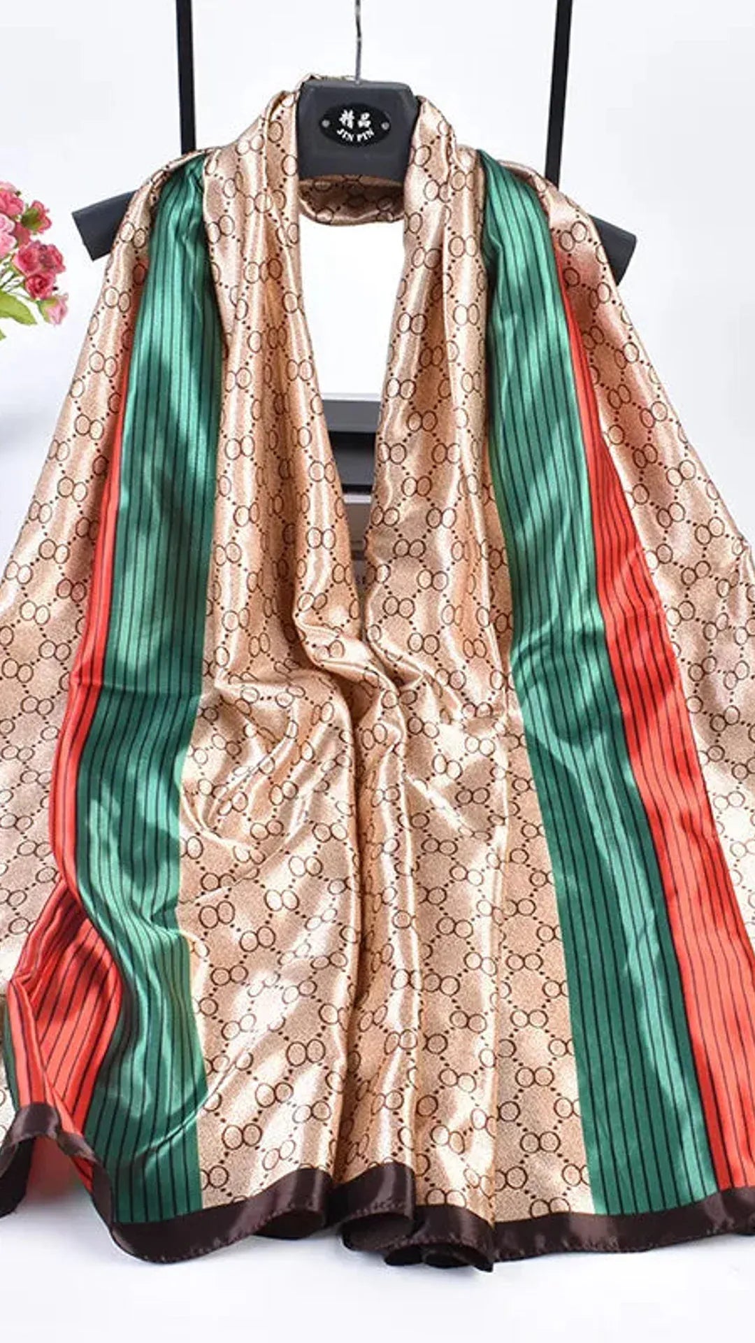 Dropshipman BROWN / 180X90CM Women Fashion Print Silk Scarf Luxury Brand Warm 180X90CM Scarves Popular Lrage Satin Finish Shawl The Four Seasons Design Hijab