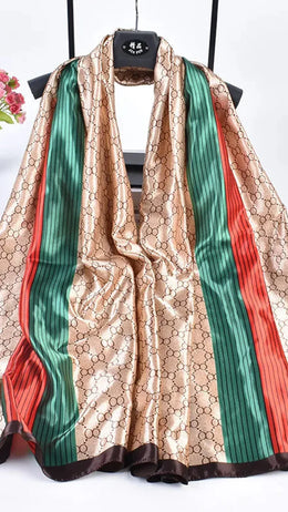 Dropshipman BROWN / 180X90CM Women Fashion Print Silk Scarf Luxury Brand Warm 180X90CM Scarves Popular Lrage Satin Finish Shawl The Four Seasons Design Hijab