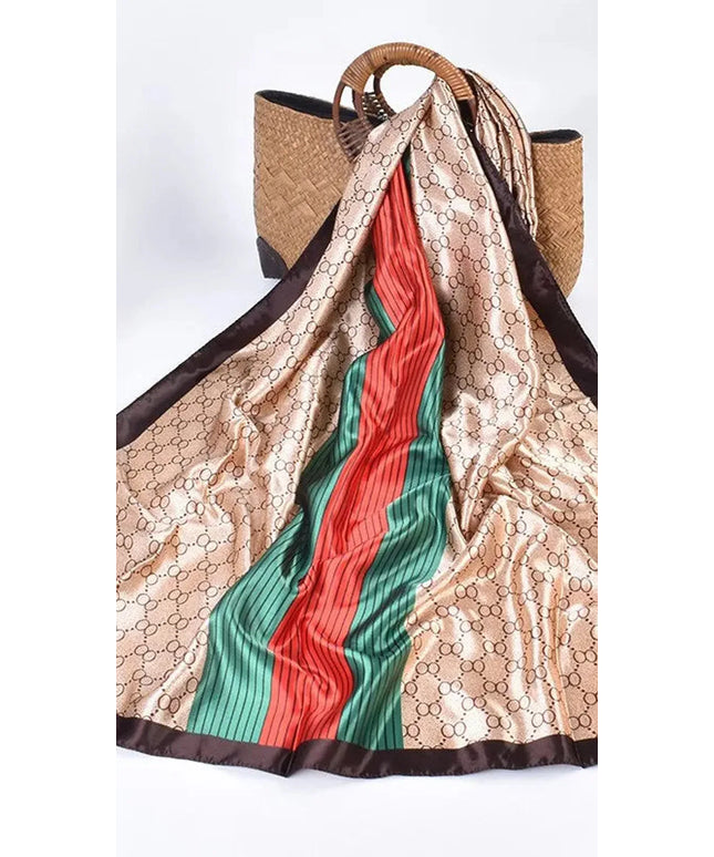 Dropshipman BROWN / 180X90CM Women Fashion Print Silk Scarf Luxury Brand Warm 180X90CM Scarves Popular Lrage Satin Finish Shawl The Four Seasons Design Hijab