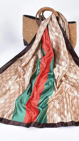 Dropshipman BROWN / 180X90CM Women Fashion Print Silk Scarf Luxury Brand Warm 180X90CM Scarves Popular Lrage Satin Finish Shawl The Four Seasons Design Hijab
