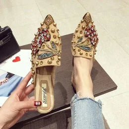 KissICON Brown-2 / 39 Woman Flats Shoes Rhinestone Cherry 2025 Spring New