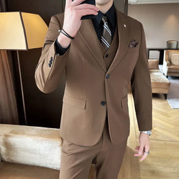 KissICON Brown 2 buttons / Asia 3XL (EUR M) Luxury 3Piece Mens Casual Business Suit Set
