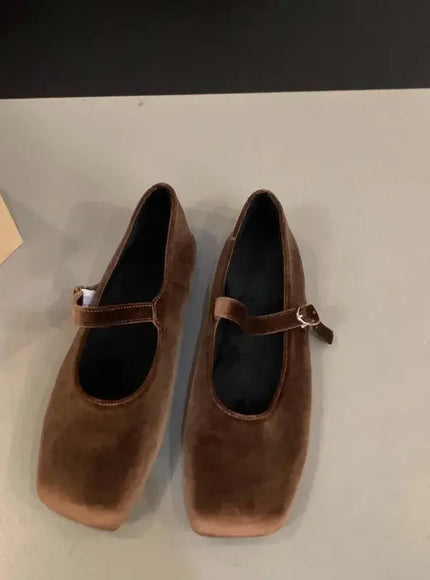 KissICON Brown / 34 Flat Shoes for Women Autumn Mary Jane Hairy