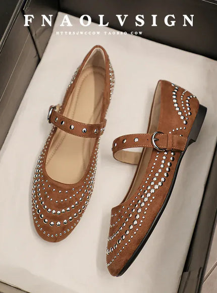 KissICON Brown / 34 Retro Flat Shoes for Women Autumn Winter New