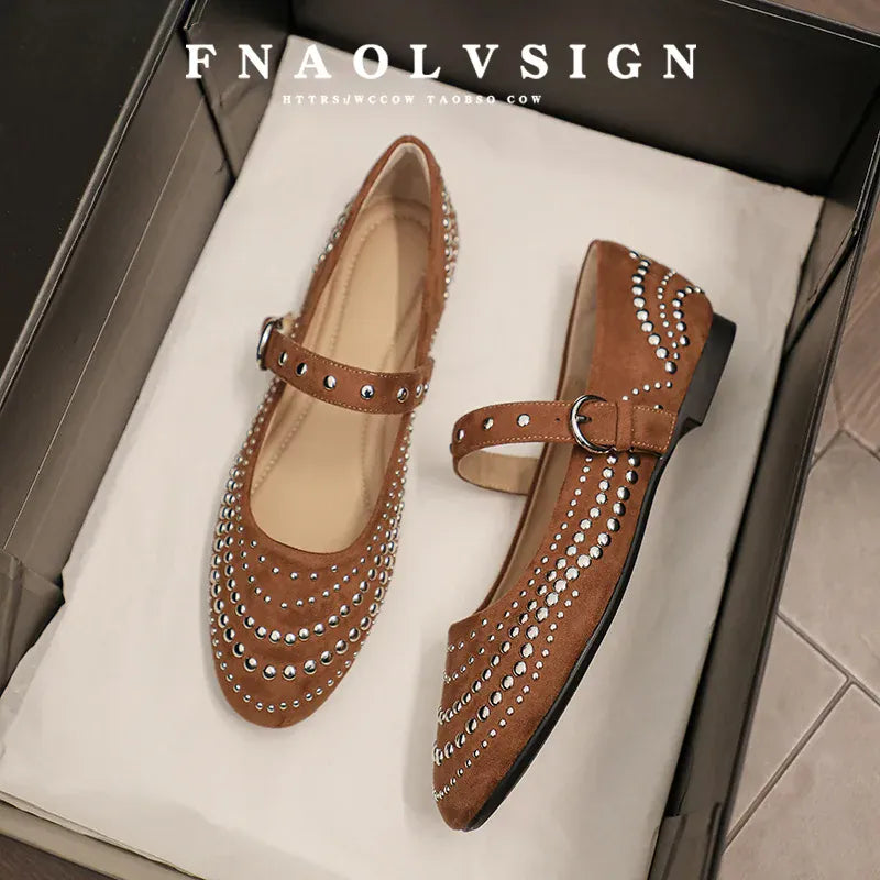 KissICON Brown / 34 Retro Flat Shoes for Women Autumn Winter New