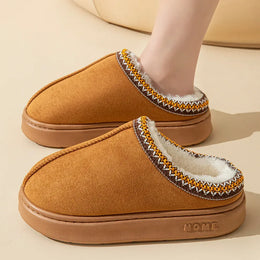 KissICON Brown / 36-37 Platform Fluffy Slippers Women House Flats Fashion Plush