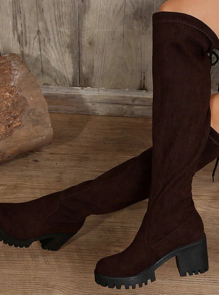 KissICON Brown / 36 Western Brown Leopard Thigh High Boots for Women