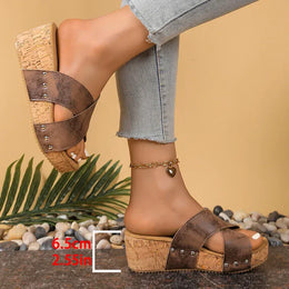 KissICON brown / 38 Thick Sole Chunky Platform Slippers Women Plus Size
