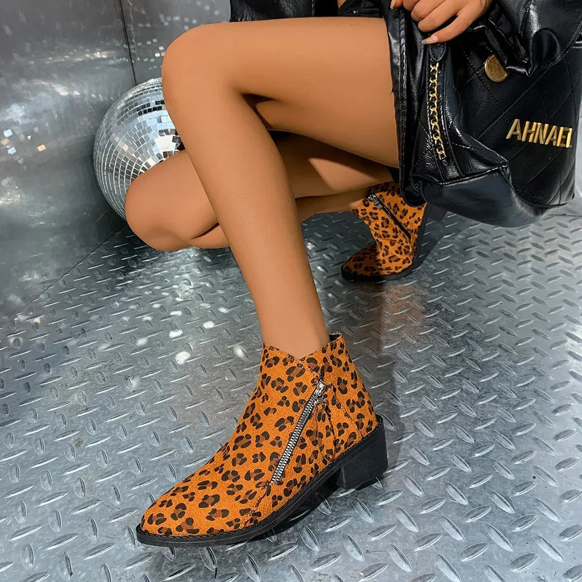 KissICON brown / 38 Woman Boots Leopard Print 2024 Autumn Women's Short