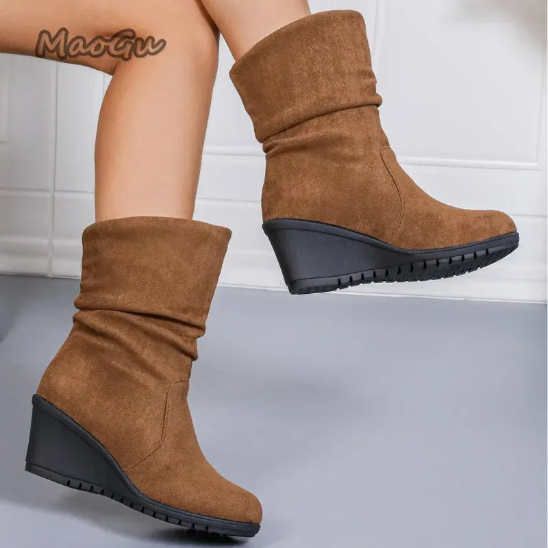 KissICON Brown / 38 Women's Round Toe Short Boots Autumn Winter New