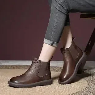 KissICON Brown / 40 Retro Genuine Cow Leather Chelsea Boots for Women