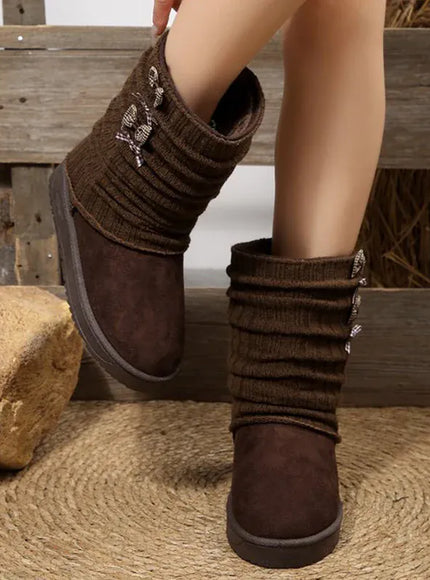 KissICON brown / 41 Japanese Style Bowknot Snow Boots Women Fashion Round
