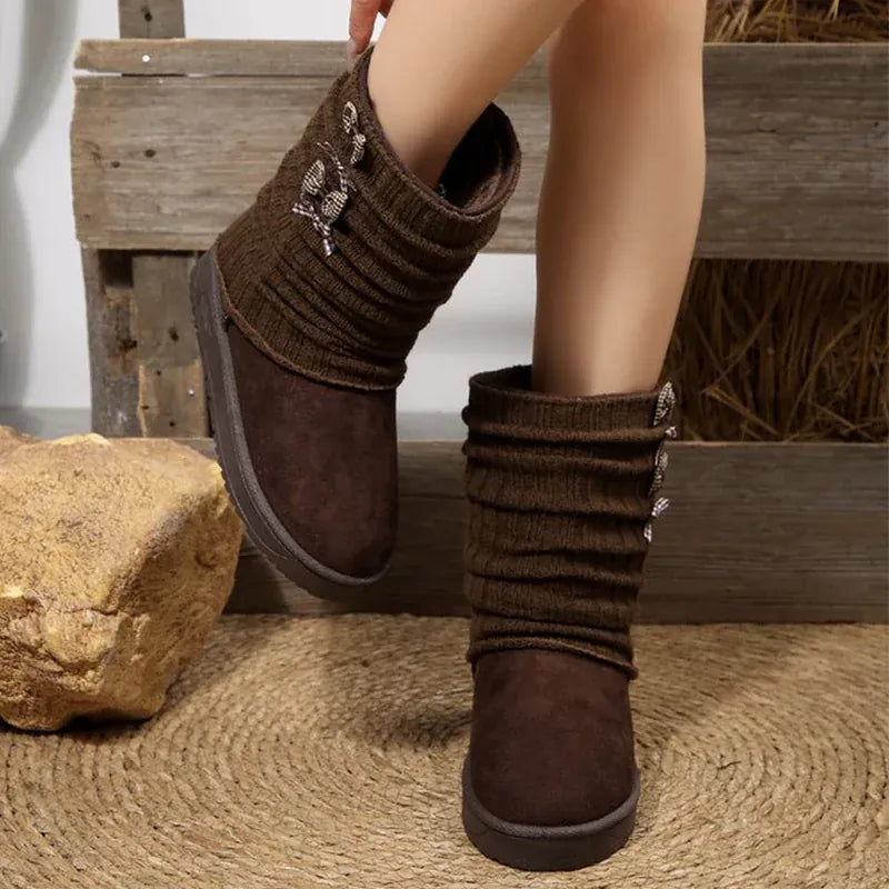 KissICON brown / 41 Japanese Style Bowknot Snow Boots Women Fashion Round