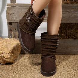 KissICON brown / 41 Japanese Style Bowknot Snow Boots Women Fashion Round