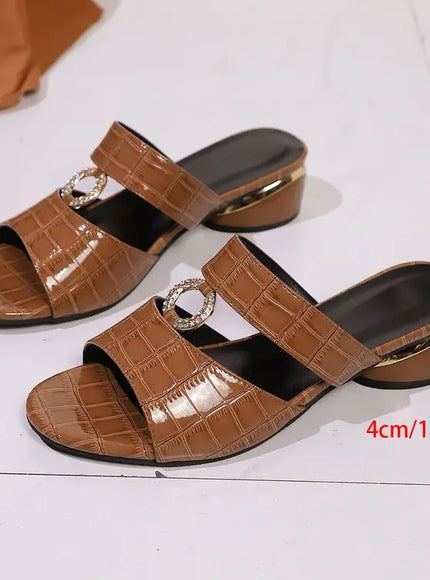 jkthpu-45 Brown / 43 Sparkling Rhinestone Low Heel Open Toe Slippers