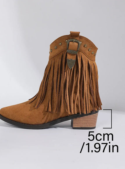 KissICON Brown / 43 Tassel Decor High Heels Western Boots Women 2025