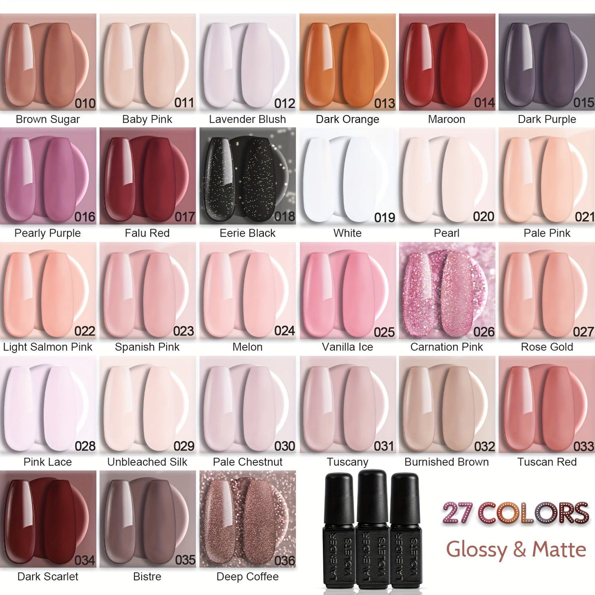 KissICON Brown Gel Nail Polish Kit Kiss Icon Lavender Violets 48Pcs Gel Nail Polish
