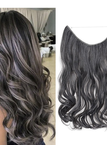 KissICON Brown&Grey Kissicon Hair Extensions Hidden Wire Secure