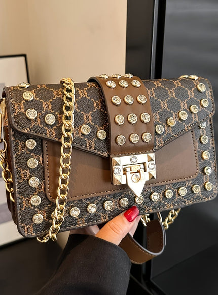 jkthpu-45 Bag Brown Grid Chic Large Capacity Luxury Shoulder Crossbody Bag