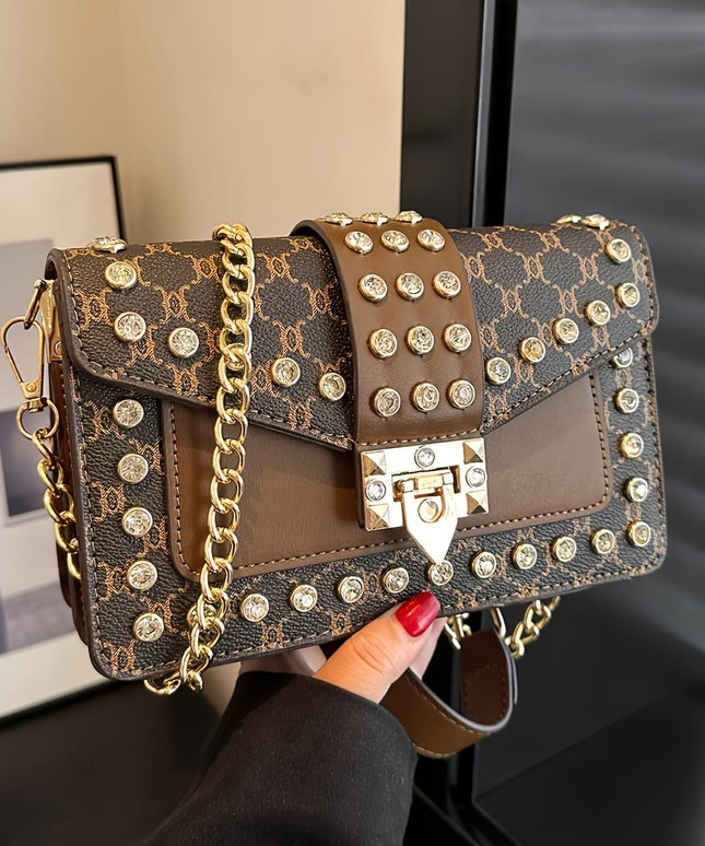 jkthpu-45 Bag Brown Grid Chic Large Capacity Luxury Shoulder Crossbody Bag