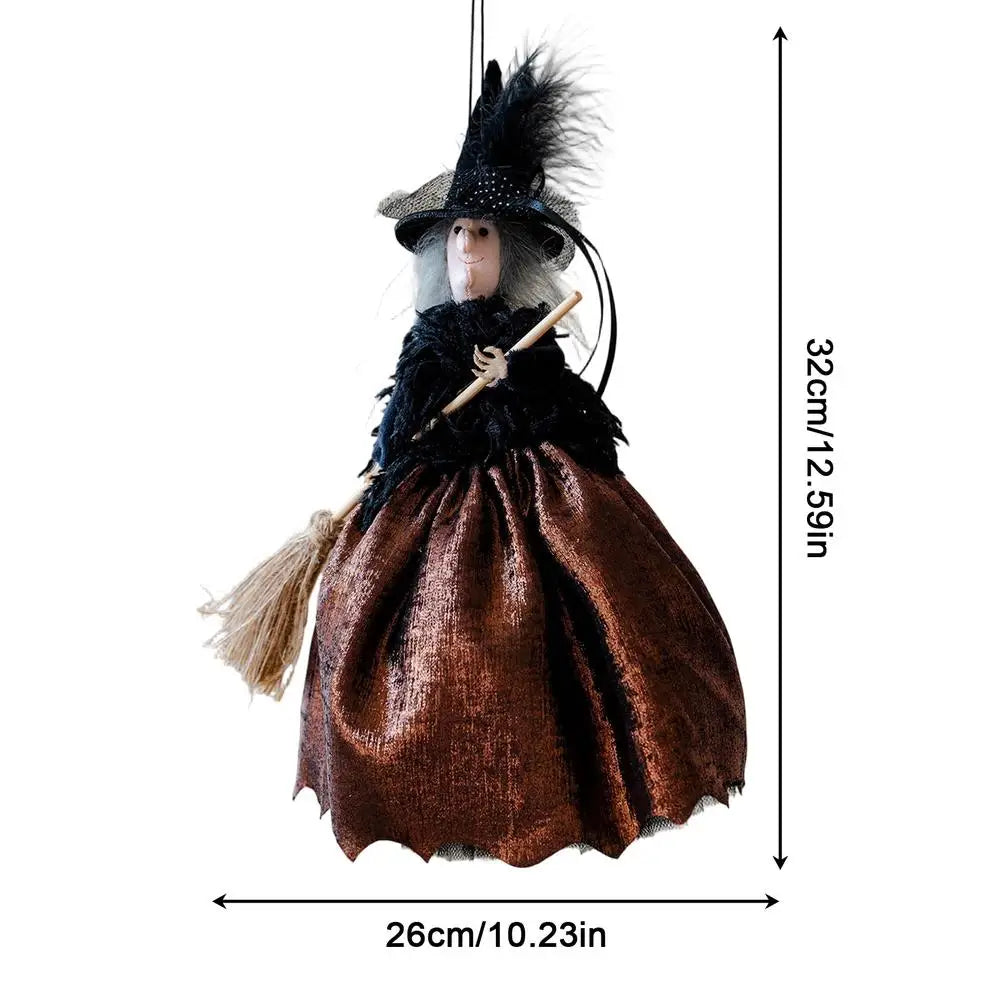 KissICON Brown Halloween Witch Doll Decoration Cute Spooky Retro Festival Decoration Witch Doll Halloween Tree Ornaments for Haunted House Bar