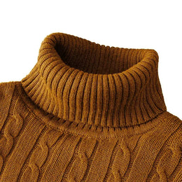 KissICON Brown / L Mens Slim Fit Turtleneck Heavyweight Knitted Pullover Sweater