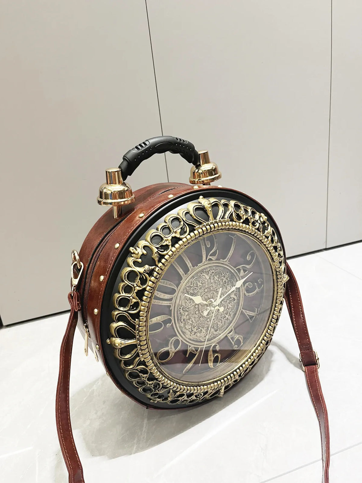 Dropshipman brown Luxury Designer Purses and Handbags Shoulder Bags funny clock-shaped bag funny Women's round bag pu leather Woman's bag