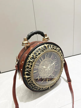 Dropshipman brown Luxury Designer Purses and Handbags Shoulder Bags funny clock-shaped bag funny Women's round bag pu leather Woman's bag