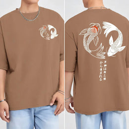 KissICON Brown / M Harajuku Koi Cotton Tee Summer Style for Men