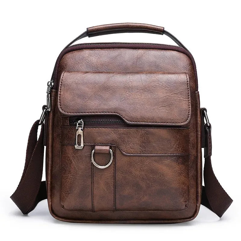 KissICON Brown Men's Vertical Crossbody – PU Leather Shoulder